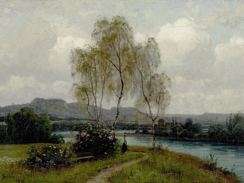 1842-Adolf Stäbli - Paesaggio in riva all'acqua, 1878